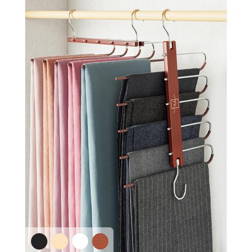 MORALVE Pants Hangers Space Saving - European Beechwood Scarf and Jean Hangers - Closet Organizer and Space Saver Pant Rack, Leggings Hanger, and Scarf Holder with 360° Swivel Hook (1 Pack)
