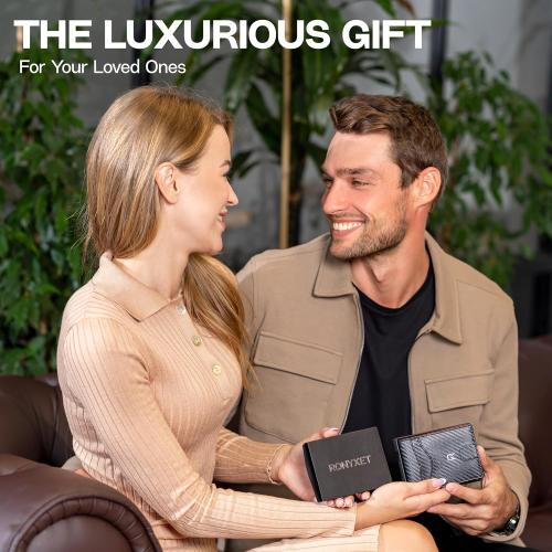 Slim Wallet for Men with Money Clip, Leather RFID Blocking Mens Wallet, Minimalist Credit Card Holder, Front Pocket Bifold - Gift Box Included (Money Clip, Carbon Orange)