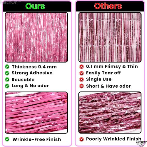 KatchOn, Pink Streamers for Party Decorations - XtraLarge 3.2x8 Feet, Pack of 2, Pink Backdrop Party Decoration Tinsel Curtain Backdrop Foil Fringe Birthday Decorations, Bachelorette, Graduation Decor