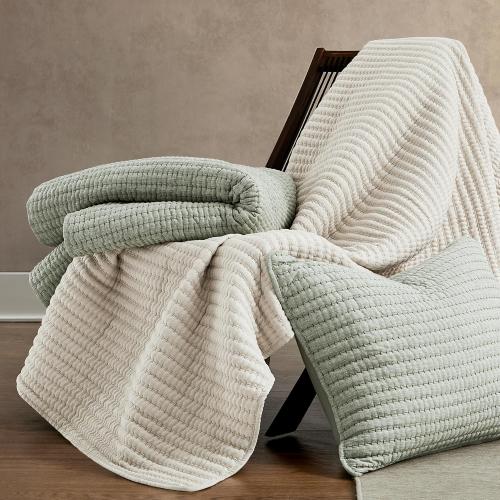 WDCOZY Beige Pick Stitch King Size Quilt Set, Striped Lightweight Soft Summer Spring Bedspread, Bamboo Linen Like Textured Coverlet, Chambray Farmhouse Country Rustic Bedding, Netural Thin Comforter