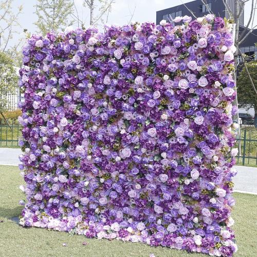 Purple Rose Hydrangea 5D Simulated Flower Wall Background - High-Density Silk Flower Wedding Decoration | Waterproof Outdoor Photography Props | Multiple (1.2m*2.4m)