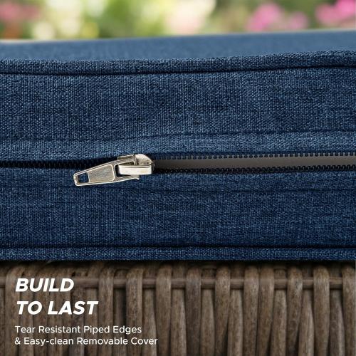 Outdoor Chair Cushions, Water-Resistant & Fade-Resistant, Patio Furniture Seat Replacement Chair Pads with Ties Zipper, Removable Cover, Non-Slip Bottom, Set of 4, 17 x 16 Inch, Navy Blue
