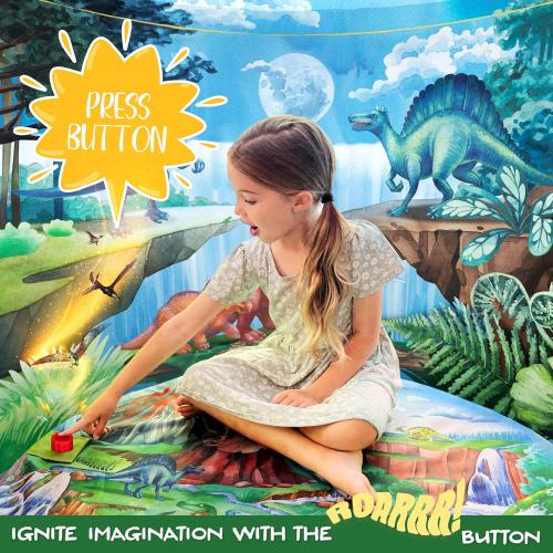 W&O Dinosaur Discovery Kids Tent with Roar Button, Dinosaur Toys and LED Lights - Epic Pop Up Tent for Boys & Girls - Perfect for Indoor & Outdoor Adventures