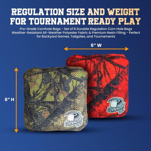 ‼️ONLY 6 ‼️Cornhole365 Stick & Slide Professional Cornhole Bags - Set of 8 | 6 x 6 Premium Plastic Resin-Filled - Heavy-Duty Polyester Fabric w/ Dye Sublimation Print - All-Weather - Regulation Size