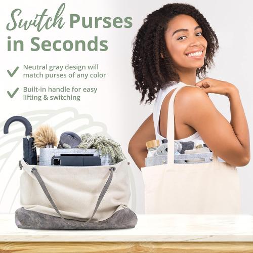 11 inch Soft Grey Felt Tote Organizer Insert for Purses, Backpacks, and Tall Totes