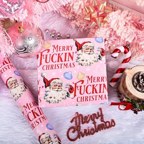 Altarho Funny Christmas Wrapping Paper Roll for Adult Women Men Husband - Pink Inappropriate Christmas Santa and Retro Buffalo Plaid Design Naughty Xmas Gift Wrap for Birthday Winter Holiday Decoration Total 28.5sq.ft