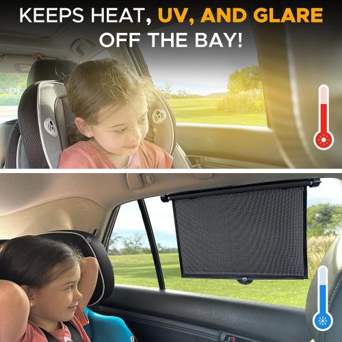 EcoNour Car Side Window Sun Shade (2 Pack) | Retractable Roller Sunshade for Kids | Baby Car Window Shades for UV and Sun Glare Protection | Baby Travel Accessories (15x17)