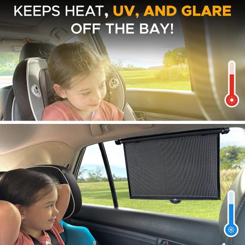 EcoNour Car Side Window Sun Shade (2 Pack) | Retractable Roller Sunshade for Kids | Baby Car Window Shades for UV and Sun Glare Protection | Baby Travel Accessories (15x17)