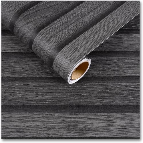 CRE8TIVE Dark Grey Wood Slat Wallpaper Peel and Stick Wood Grain Contact Paper Waterproof Self Adhesive Wood Panel Look Wallpaper Removable Dark Wood Countertop Contact Paper Vinyl for Bedroom 12x80
