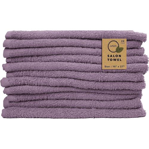 Softolle Salon Towels – Pack of 24 (16x27) 100% Cotton Ring Spun – Ultra Soft, Highly Absorbent Hand Towels – Bulk for Spa, Gym & Salon (Purple Ash)