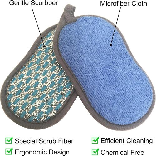Multi-Purpose Scrub Sponges for Kitchen Scrub-it-Non-Scratch Double-Side Double-Effect Microfiber Sponge Along with Heavy Duty Scouring Power-Effortless Cleaning of Dishes Pots Pans Pack of 6 (Blue)