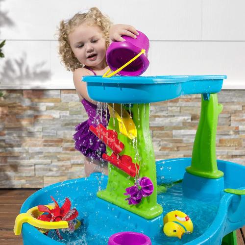 Step2 Rain Showers Splash Pond Water Table, Kids Water and Sand Activity Sensory Playset, Summer Outdoor Toys, 13 Piece Water Toy Accessories, For Toddlers 1.5  Years Old, Blue & Green