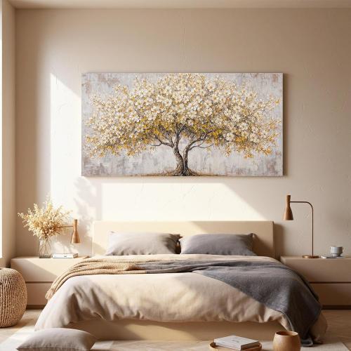 Canvas Wall Art Decor Gold Tree Of Life Large Wall Canvas Art For Living Room Pictures Wall Art Decor Prints Decorative Painting Artwork White Vintage Wall Art For Bedroom Office Room Wall Decor 24×48 In