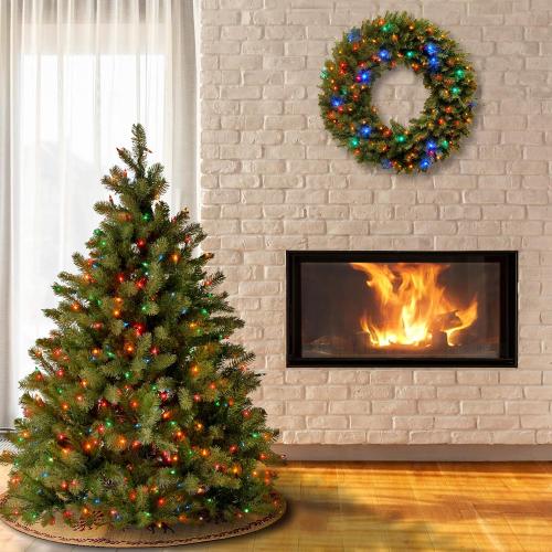 National Tree Company 4.5 ft Pre-Lit Downswept Douglas Fir Artificial Christmas Tree, 450 Multicolor Lights, 525 Feel Real Tips, Includes Stand, Green