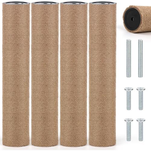 4 PCS M8 Cat Scratching Post Replacement, 15.7 x 3.1 Inches Cat Tree Replacement Post-Natural Jute Pole for Indoor Cats with M8 Screws, for Kitten Tree Tower Spare Cat Furniture Accessories