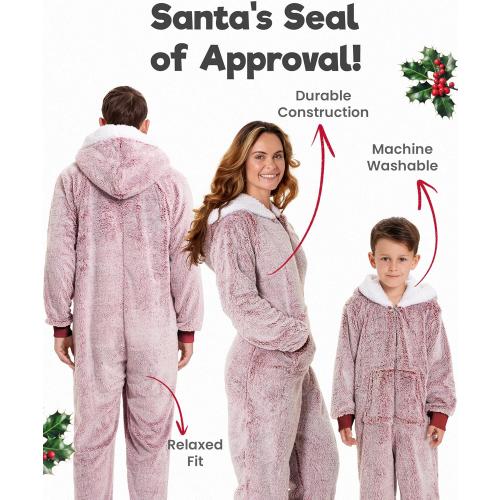 Size L The Big Softy Christmas Onesies Adult & Kid, Red Teddy Fleece Matching Christmas Onesie for Family, Onesie Pajamas Women, Men
