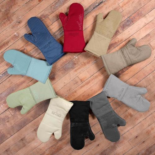 All Clad Silicone Oven Mitt: Heat Resistant up to 500 Degrees - 100% Cotton & Silicone, 14x7 Oven Mitt for Kitchen and Barbeque, 2-Pack, Pewter