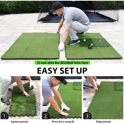 6.3'*3.8' GAIARENA Golf Hitting Mat Premium Indoor & Backyard Practice Mat for Golf Simulator with Interchangeable Tri-Turf Tiles Course Driving Rough Grass 6.3'*3.8'