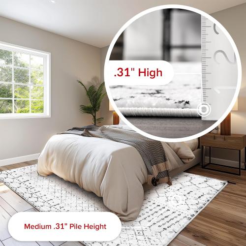 nuLOOM 5x7 Moroccan Blythe Area Rug, White and Black, Faded Bohemian Design, Stain Resistant, For Bedroom, Dining Room, Living Room, Hallway, Office, Kitchen, Entryway