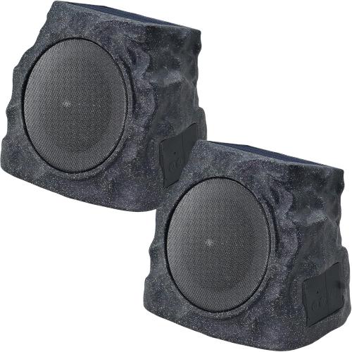 uuffoo 2-Pack Solar Powered Rock Speakers Outdoor Water-Resistant IP44 Rock Speaker with Lights RGB Colors and USB Charging for Patio Pool Party Yard Garden Outside