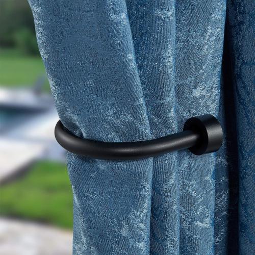 Drapery Holdback,Quality Metal Decorative Curtain Holdbacks with Zinc Alloy Cap Finials,Rust-Proof, Set of 2 Window Curtain Holdbacks,Matte Black