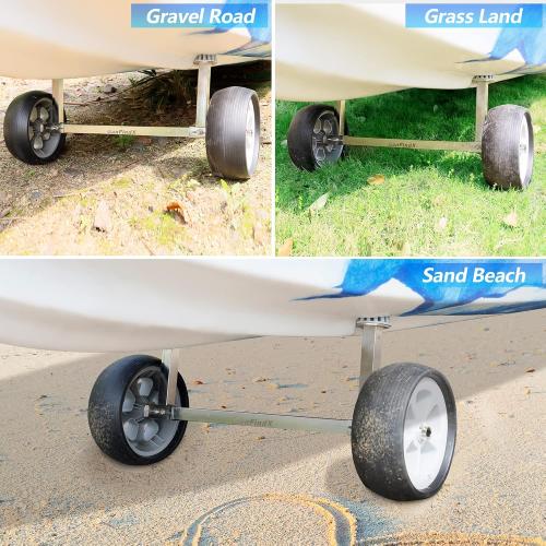 GanFindX Upgraded Quick-Detachable Sit-on-Top Kayak Cart Dolly with Flat-Free Wheels, Width & Height-Adjustable Kayak Wheels Cart, Suitable for Various Kayaks and Canoes with Plug Holes