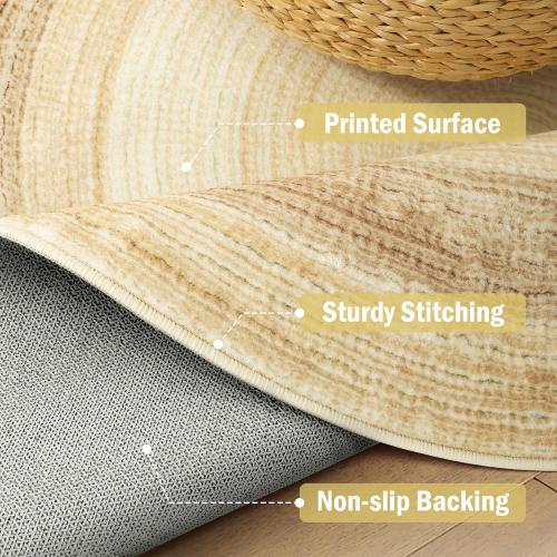 Carvapet 5 ft Round Washable Rug, Imitation Jute Low Pile Circle Carpet with Non Slip Rubber Backing, Foldable Stain Resistant Area Rug for Living Room Bedroom Office Bathroom