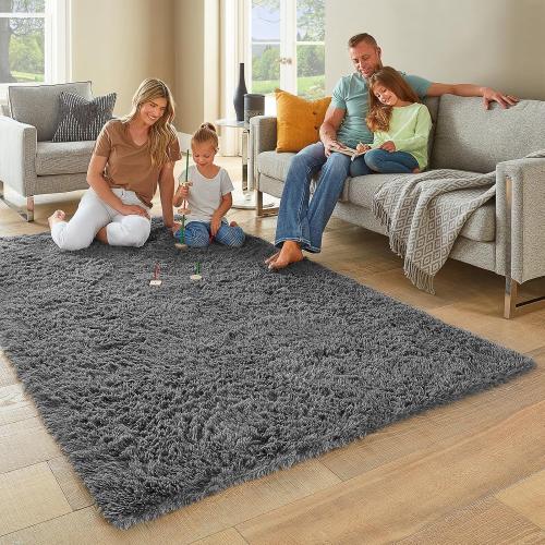 Ophanie Fluffy Area Rugs for Bedroom, Upgrade Non-Slip Grey Fluffy Soft Shag Carpet, Indoor Floor Gray 4x6 Fuzzy Shaggy Living Room Plush Rug for Kids Home Dorm Decor Aesthetic