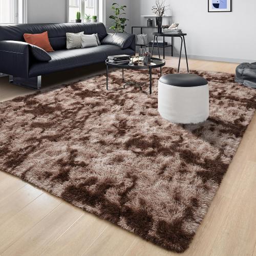 Tepook Area Rugs 9x12 for Living Room, Super Soft Fluffy Rugs for Bedroom, Modern Shaggy Rug Fuzzy Carpets for Kids, Plush Indoor Nursery Home Decor Rug with Non-Slip Bottom, Tie-Dyed Coffee