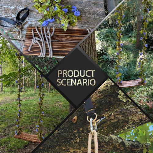 2026 Upgraded Large Wooden Swing Seat, 24x 8, Hanging Tree Swing for Adults & Kids, 500lbs Load, Adjustable Nylon Rope & Tree Straps, Indoor/Outdoor Swings with Purple Floral Garland