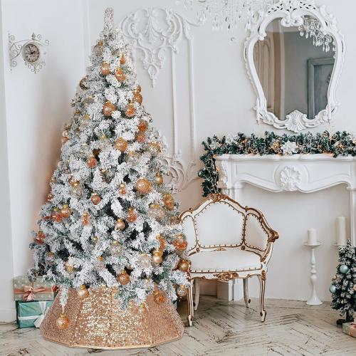 Blissun Sparkling Champagne Gold Christmas Tree Collar – Color Shifts with Light – 25.2″ Bottom / 14.9″ Top Foldable Base Cover