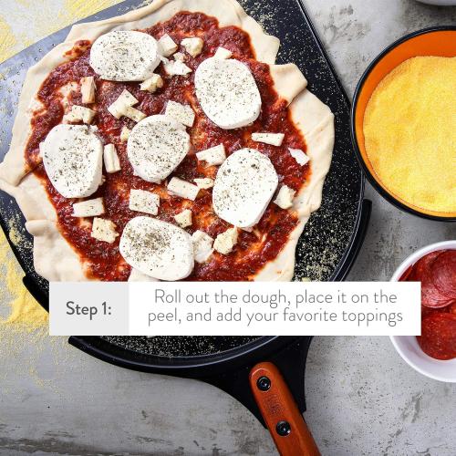 The Ultimate Aluminum Pizza Peel. 14 inch Paddle with a Smooth Ceramic Coating, 10 inch Wood Handle. Large & Lightweight, Use this Metal Spatula for Baking Pizzas and Breads on Oven & Grill