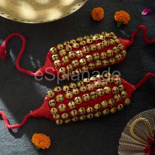 eSplanade Dance Ghungroo (50   50) Red 5 Line Ghungroo with Cushion Pads | Bell, Ghungru 5 Line Red Pad