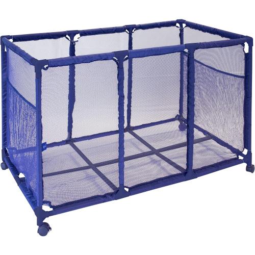 Pool Noodles Holder, Toys, Floats, Balls and Floats Equipment Mesh Rolling Storage Organizer Bin, Kids Height, Large (25 L x 43 W x 28 H), Blue