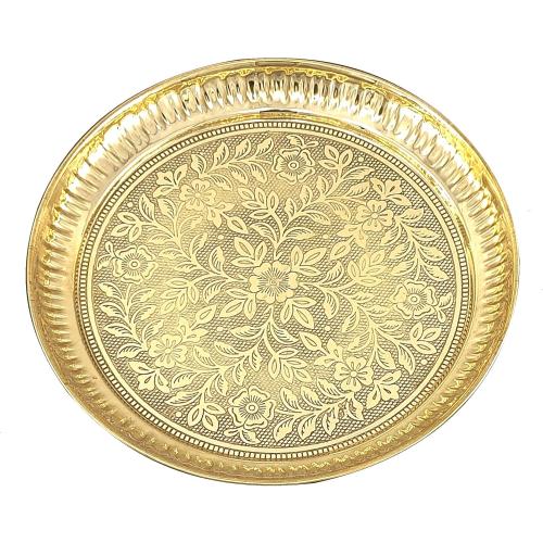 NOBILITY 12 Inch Brass Pooja Plate Pital Puja Set Arti Thali Traditional Handcrafted for Home Office Mandir Wedding Return Gift Items