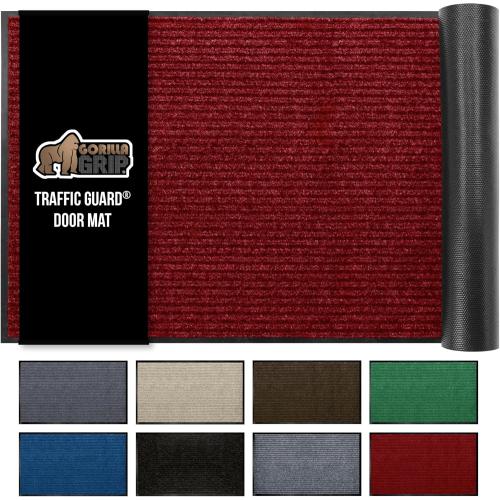 GORILLA GRIP Waterproof Traffic Guard Door Mat, 72x48, Heavy Duty Entryway Mats, Strong Backing Commercial Utility Rugs for Office Hallway, Garage Floor and Home, Low Profile Carpet Runner, Red