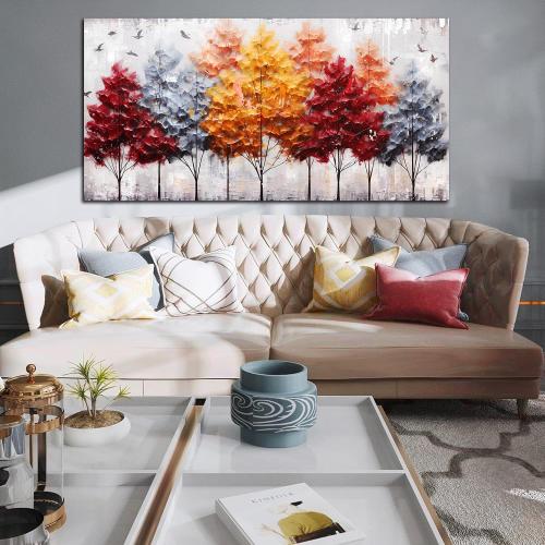 ENTANUB Birch Tree Wall Art for Living Room, Colorful Canvas Wall Picture for Bedroom, Forest Print Painting Decor, Large Size (Littles scratch)