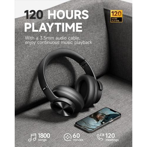 Picun B8 Bluetooth Headphones, 120 Hours Playtime, 3 EQ Modes, Deep Bass, Over Ear, Black