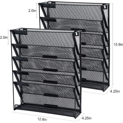 samstar 2 Pack Wall File Organizer, 6-Tier Wall Mount Paper Holder Vertical File Rack, Mesh Metal, for Office Home, Black