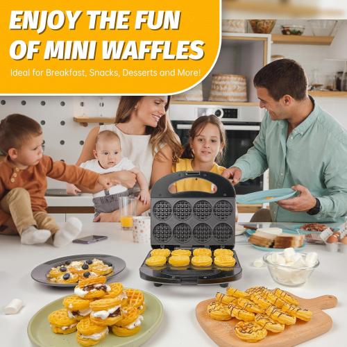 Mini Waffle Maker, Mini Waffle Iron, Waflera Electrica, Small Waffle Maker for Kids, Baby wafflera, Makes 8×2 Tiny Waffle Bites, Non-stick Surface, Ideal for Breakfast, Dessert and Snacks