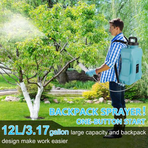 Size 3.17 Gallon Color Blue Battery Powered Sprayer, Backpack Sprayer in Lawn and Garden, Electric Sprayer with 4 Nozzles, Retractable Pole, and USB Charging Handle for Weeding, Watering, and Cleaning