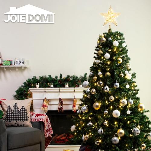 Joiedomi 8 inch Christmas Gold Glitter Star Tree Toppers Metal Lighted with 20 LED Lights for Xmas Decorations, Holiday Party Indoor Decor