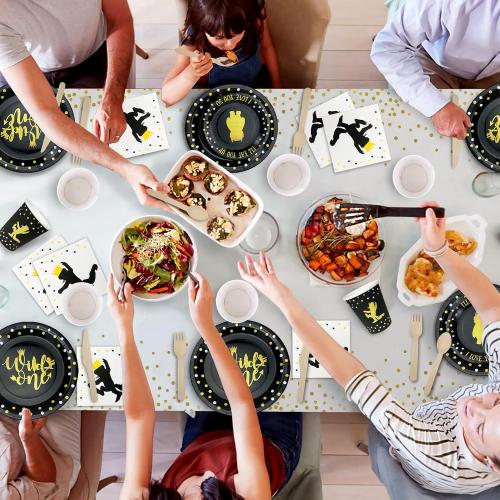Set of 96 Wild One Birthday Decorations | 96 Pieces - 4-in-1 Wild One Party Supplies | First Birthdays Plates | Wild One Napkins| Disposable Cups/Glasses |First Birthday Decorations | Wild one Table Cloth