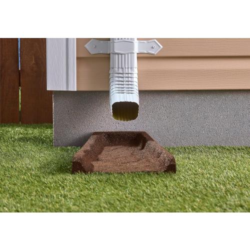 Premium Rubber Downspout Splash Block, Rain Guard, Stone Textured Drain Extender (Brown)