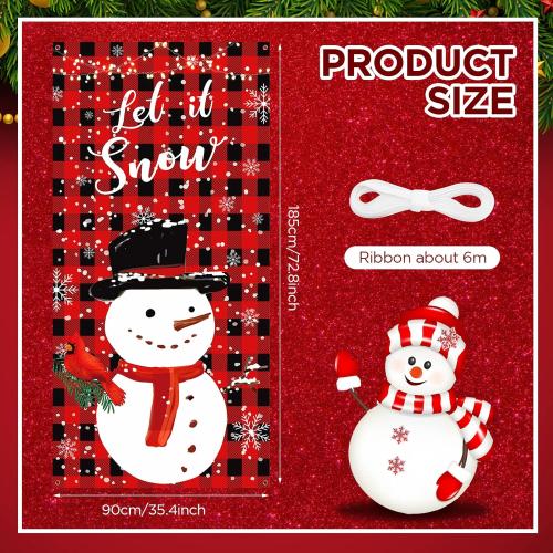 Plaid Christmas Door Cover Snowman Door Banner Decorations Red Black Buffalo Plaid Let It Snow Snowman Cardinal Door Cover Backdrop Sign for Christmas Winter Holiday Indoor Outdoor Party Supplies