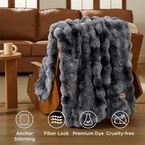 Bedsure GentleSoft Fluffy Fuzzy Twin Blanket, Soft Cozy Fleece Faux Fur Blanket, Pink Decorations Minky Velvet Couch Cover, Thick Warm Plush Women Men Birthday Gifts, 870GSM, Tie-dye Grey