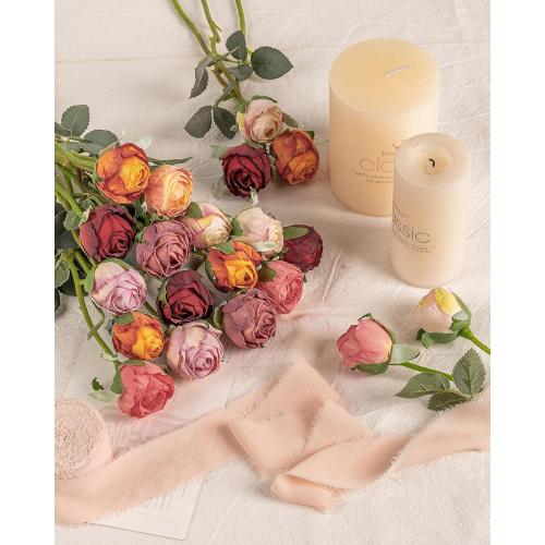DuHouse 24pcs Artificial Vintage Roses Silk Mini Rose with Stem Fake Rose Bouquets for Arrangement Wedding Centerpiece Party Home Decoration(Purple)