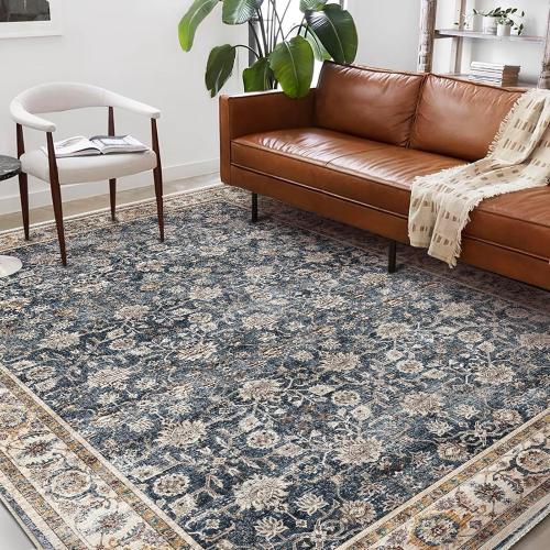 Washable Area Rug 8'x10' Retro Boho Design Non-Shedding Non-Slip Easy Care Ideal for High Traffic Areas in Living Room Bedroom Office Coffee Table Kitchen Large Carpet