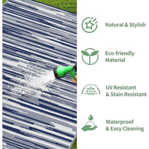 GENIMO Outdoor Rug for Patio Clearance, 5'x8' Waterproof Camping Mat, Reversible Plastic Straw Rugs for RV, Camper, Balcony, Backyard, Picnic, Deck (Blue White)