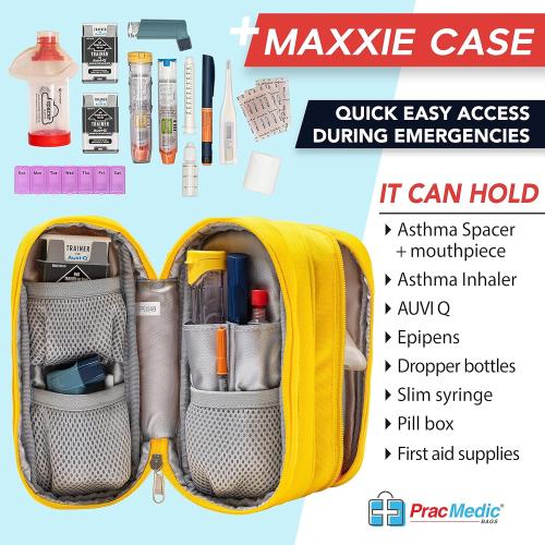 PracMedic Bags Diabetes Travel Case- 2 Tier Epipen Carrying Case for Epi Pens or Epipen Trainer, Auvi Q, Inhaler & Spacer, Diabetic Supplies & First Aid - Insulated Medicine Travel Bag (Yellow)